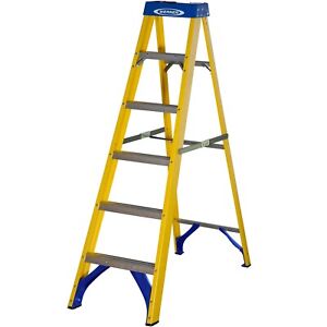 Werner 6 Tread Electricians Swing Back Fibreglass Step Ladder With Tool Holster