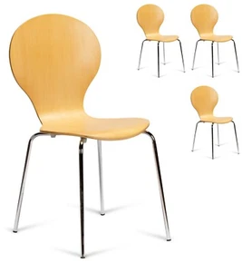 4 x Kimberley Natural Stacking Dining Chairs Chrome Metal & Wood Keeler Style - Picture 1 of 6