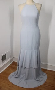 Maxi abito nuovo con etichette Halston 4 blu collo alto senza maniche rete posteriore a livelli $425 - Foto 1 di 14