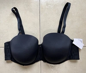 Auden Women's Black Lightly Lined Strapless Bra Plus Size 46D Lace Details - Picture 1 of 11