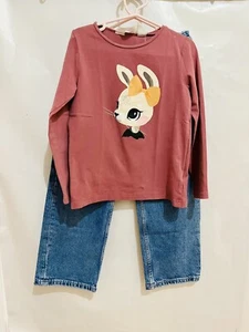 H&M Girls 2 Piece Set Long Sleeve T-Shirt Wide Leg Denim Jean 4-5 Years - Picture 1 of 11