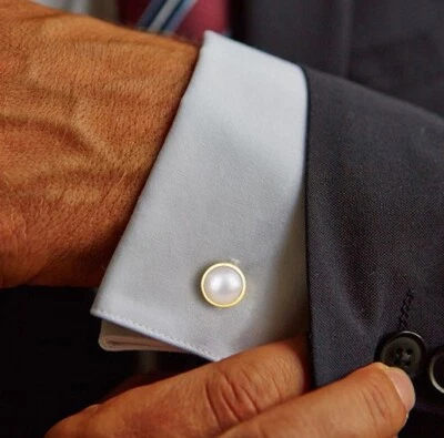 Gemelos de plata de ley 925 enchapados en oro de 18k con piedras preciosas de perlas naturales para hombre Foto 1 de 4