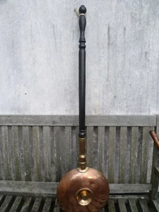 AN ANTIQUE FRENCH HOT WATER FILL TYPE COPPER BED WARMING PAN. COPPER BED WARMER  - Picture 1 of 10