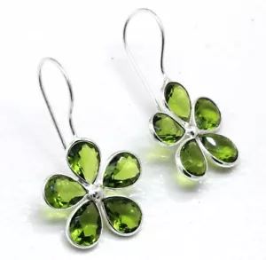 Green Peridot Gemstone 925 Sterling Silver Handmade Jewelry Earrings Size-1.50 - Picture 1 of 6