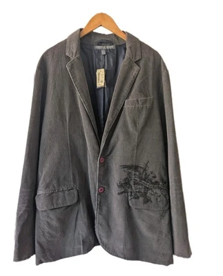 Jimmy Z Brand Mens Corduroy Jacket L Gray Lined Button Front Graphics Pockets - Image 1 of 4
