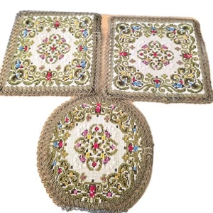 3 Vintage Belgium Floral Needlepoint Textile Doily Group Muylle *READ* - Picture 1 of 13