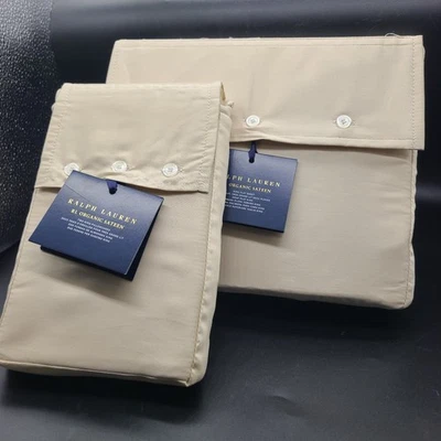 Ralph Lauren Sábana Plana Satén Orgánica King + (2) Fundas de Almohada Arena Costera NUEVO Foto 1 de 4