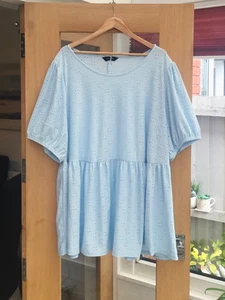 Yours Clothing New Summer Blue Broderie Popover Jersey Peplum Top Size 30 / 32 - Foto 1 di 5
