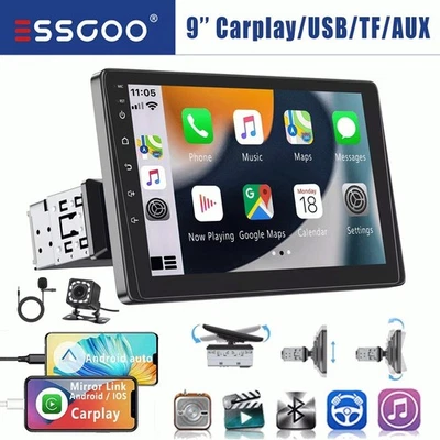 9" Autoradio 1 DIN Wireless Carplay Android Auto +Microfono Camera BT USB AUX TF - Immagine 1 di 4