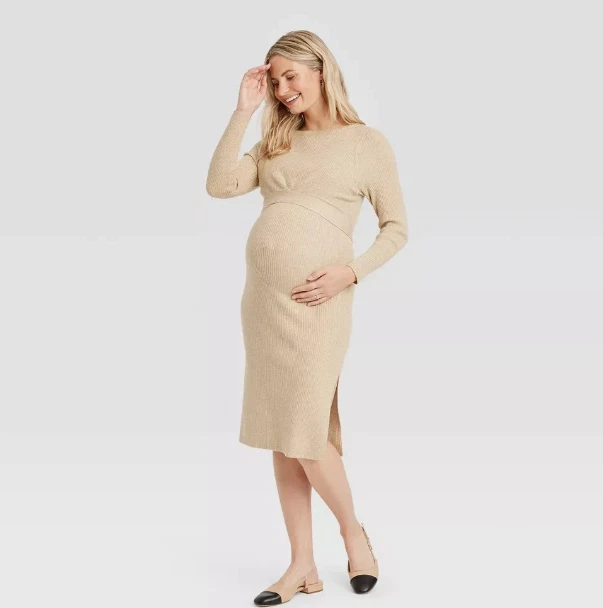 Long Sleeve Mini Maternity Wrap Sweater Dress Isabel Maternity by Ingrid 414-22