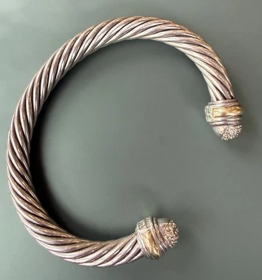 David Yurman 7 мм бриллиант купол 7 мм кабель манжеты браслет .925/18K золото - Изображение 1 из 4