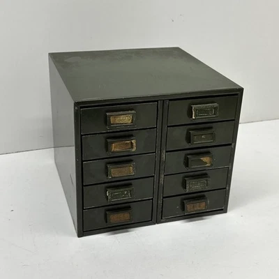 Vintage Small Steel 10 Drawer Parts Cabinet Machinist Watch Maker - Image 1 of 4
