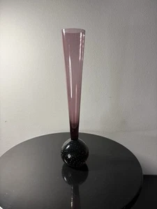 UV Reactive Amethyst Controlled Bubble Hand Blown Art Glass Bud Vase 8.25” Tall - Picture 1 of 10