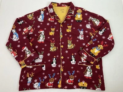 Nick & Nora Men's size XXL Antler Dog Christmas Flannel Pajama Shirt Snowflakes - Image 1 of 4