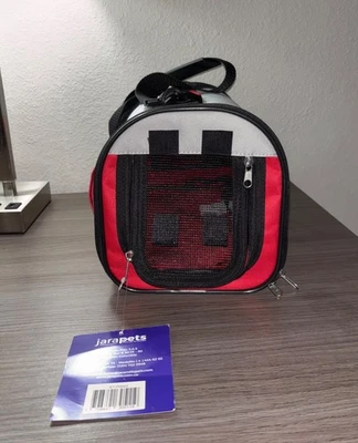 Pet Carrier with Mesh Sides Black and Red w Handles Shoulder Strap Cozy Travel  - Image 1 of 4