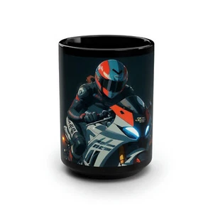 Taza de café - motocicleta deportiva ""Midnight Rider"" - grande 15 oz - Imagen 1 de 10