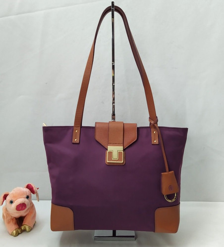 Borsa a tracolla Tory Burch viola nylon marrone pelle finiture doppio manico