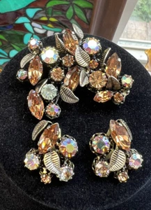 Vintage Austria AB Rhinestone Brooch & Earrings  - Picture 1 of 4