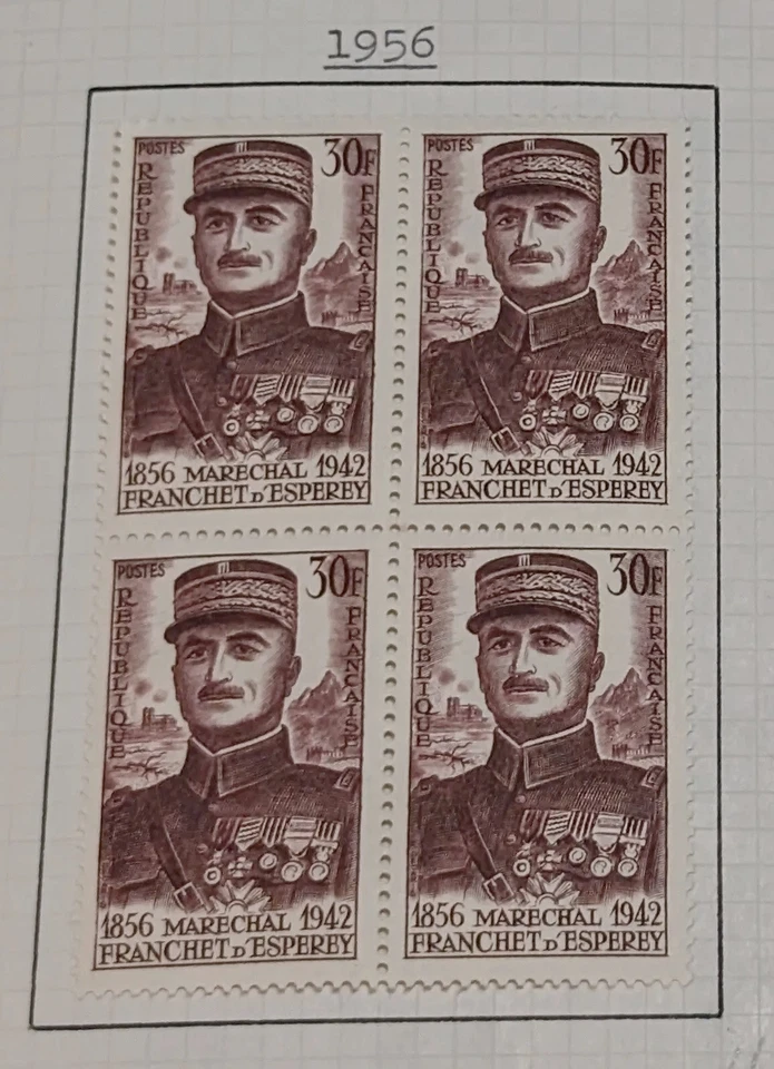 Louis Franchet d'Espèrey French Marshal Block of 4 Mint Stamps Issued in 1956 - Image 1 of 1