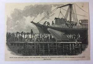 1861 magazine engraving~ RHODE ISLAND ARTILLERY LANDING FROM STEAMER 'BIENVILLE' - Picture 1 of 1