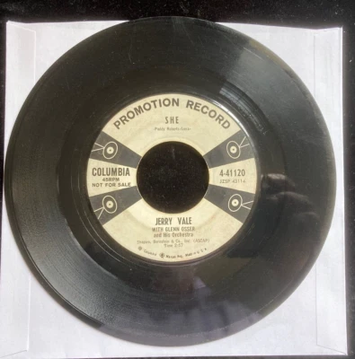 Columbia Promotion Record Jerry Vale 45 RPM 4-41120 - Image 1 of 2