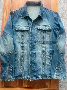 Premium Vintage FCUK Japan Distressed Denim Blazer Jacket | Size Large | 90s Y2K - Picture 1 of 7