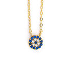 14K Gold Evil Eye Necklace with White and Blue Zircons Greek Handmade Jewelry