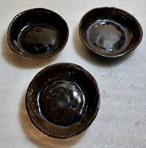 🚨3 VINTAGE Rustic Volcano Small CERAMIC DISHES~ 5 in by 1.25 in - Picture 1 of 9
