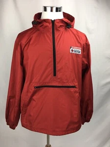 Disney Parks Store Red Raincoat Wind Breaker Sz MEDIUM Hood Pockets Stain Zipper - Picture 1 of 7