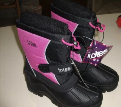 Totes Niños Niñas Negro/Rosa Invierno Botas de Nieve Carly Talla 1 Juvenil Impermeables Foto 1 de 3