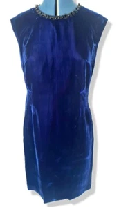 Vintage Velvet Dress 1960s Mod blue cotton hand made Embellished beaded midi - Picture 1 of 12