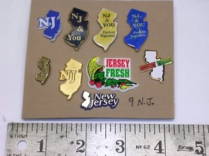 9 NEW JERSEY Travel & Tourist Souvenir Hat Pins, Lapel Pins - State & Cities - Foto 1 di 1