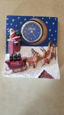 Estatuilla de colección Coca-Cola reloj de Navidad Papá Noel y reno 1998 Foto 1 de 3