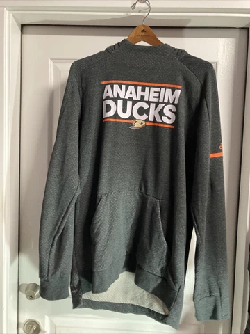 ANAHEIM DUCKS Hockey ADIDAS Hoodie Size LARGE Sweatshirt NHL Gray FREE SHIPPING Cover