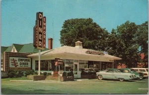 Postal de Emporia, Virginia "THE NEW EMPORIA DINER" cromada en carretera/coches de los años 50 - Imagen 1 de 2