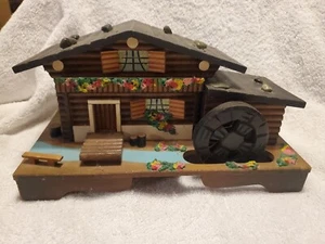 VTG 1960's Log Cabin Cottage Mill Moving Water Wheel Jewelry Music Box Japan - Picture 1 of 14