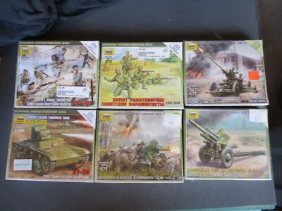 6 Cajas ZVEZDA SEGUNDA GUERRA MUNDIAL Figuras Rusas, Soviéticas 1/72: Tanque, Obús, Pistola AA MG Crew Foto 1 de 4