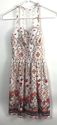 Women's No Boundaries Multicolor Floral Halter Strap w Lace Dress w Bra Insert - Image 1 of 4