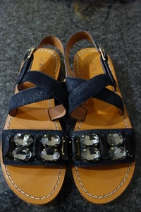 Marni Jewelled Calf Hair Flat Slingback Sandals, Black, All Leather, 38.5, $995 - Picture 1 of 14