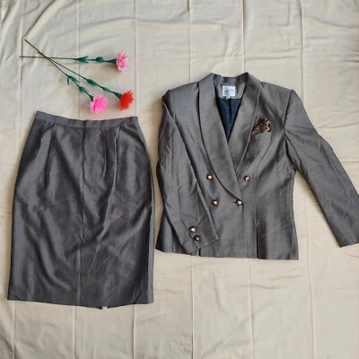 Blazer Falda Traje Jacqueline Ferrar Mujer Marrón Dorado 2 Piezas Talla 14 Foto 1 de 4