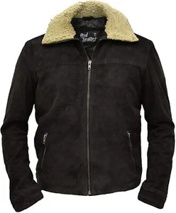 Walking Dead Rick Grimes Jacket Season 4 Brown Suede Fur Collar Leather Coat - Picture 1 of 7