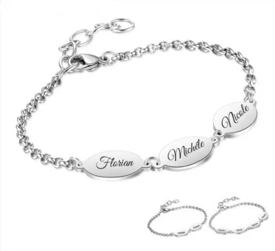 ID Edelstahl Armband mit Gravur nach Wunsch mit 2,3,4 Plättchen Damen, Mädchen - Bild 1 von 4