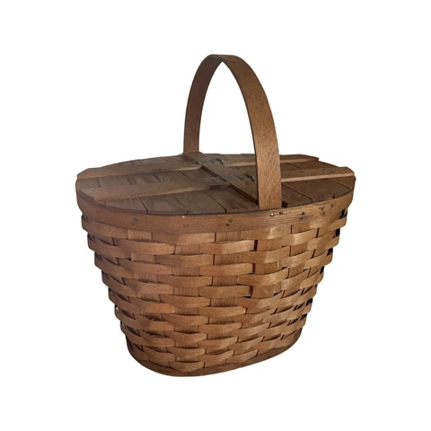 Basketville Picnic Basket Putney Vermont Handle Hinged Lid 18.5 x 13.5 x 11 in Cover