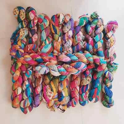 1" wide Recycled Printed Chiffon Ribbons Indian Sari Silk 100g skein tassels - Image 1 of 4