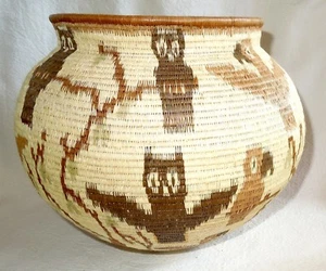 LARGE Wounaan Embera BASKET *Owl & Parrot* 8.5 x 8 Inch* VERY Tightly Woven*   - Bild 1 von 11