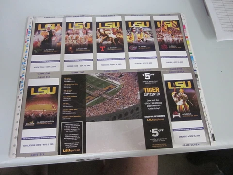 LSU TIGERS 2005 UNCUT SHEET SEASON FOOTBALL TICKETS ASU KATRINA GAME MILES 1st Cover