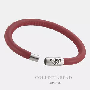 Authentic Endless Stainless Steel Single Red Leather Bracelet 7.5" 12107-19 - Picture 1 of 1