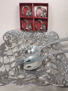 ARTHUR COURT 12" SQ "BASKET" BOWL - GRAPE DESIGN  + SERVERS + NAPKIN RINGS XLNT - Picture 1 of 11
