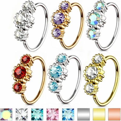 Anillo Nariz Aro Oreja Cartílago Hélice Tragus Torre Cómodo Daith Piercing 20G 3 CZ Gemas Foto 1 de 3