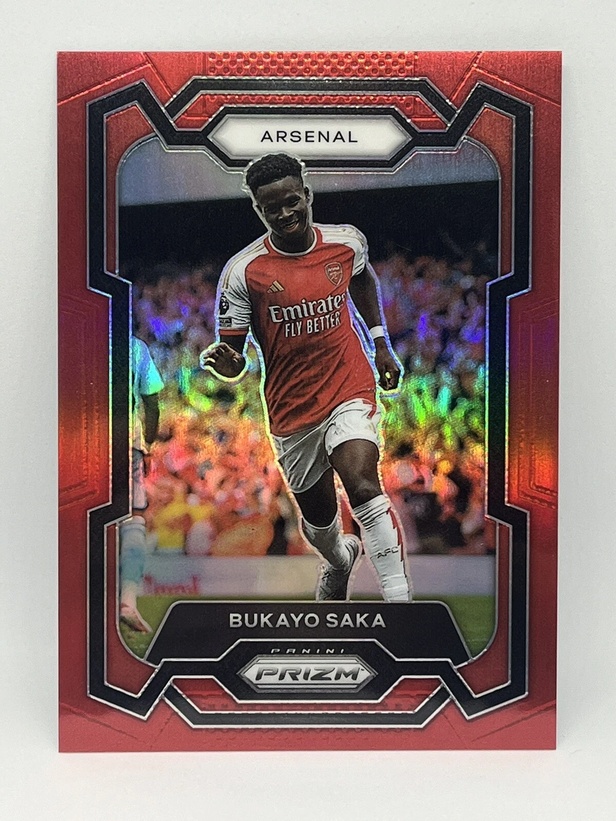 2023-24 Panini Prizm Premier League Bukayo Saka Red Prizm /199 Color Match
